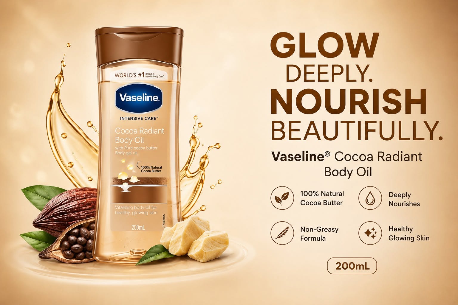 Vaseline Cocoa Radiant Body Oil (200ml)